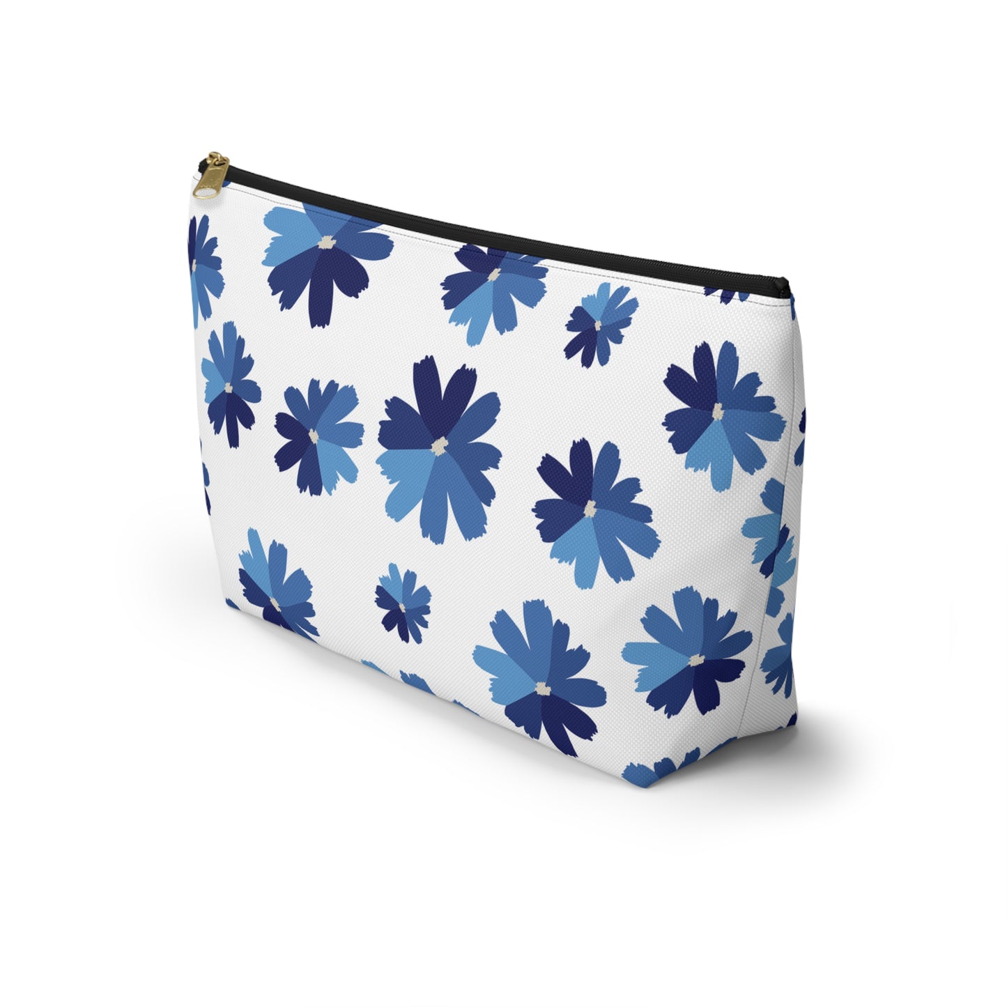 Blue Floral Accessory Pouch for Organizing Essentials, Cosmetic Bag, Travel Makeup Pouch, Gift Idea for Flower Lovers, Eco-Friendly