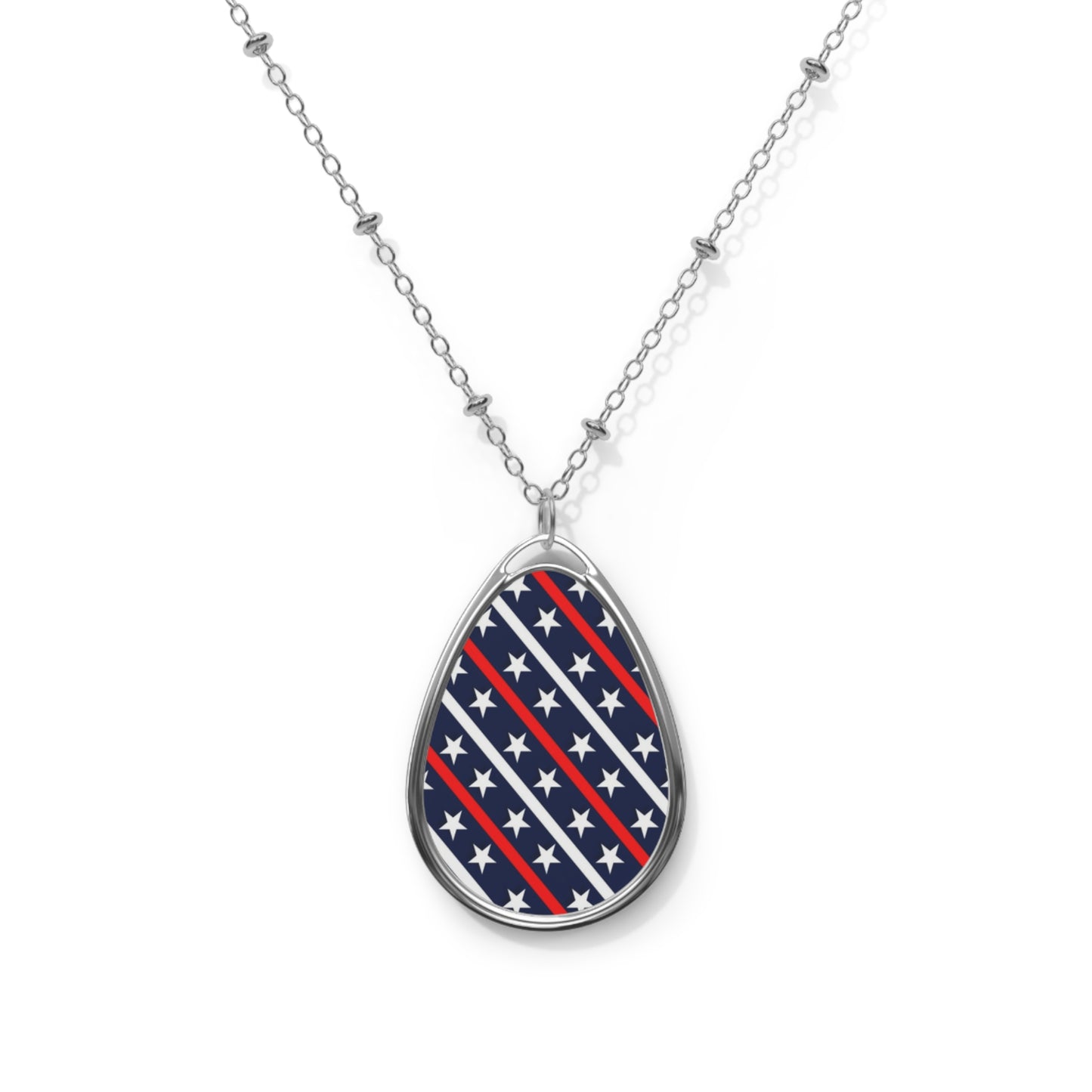 Patriotic Oval Necklace, Americana Jewelry, Red White Blue Pendant, Memorial Day Gift, 4th of July Statement Piece, Everyday Wear