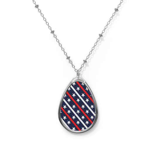Patriotic Oval Necklace, Americana Jewelry, Red White Blue Pendant, Memorial Day Gift, 4th of July Statement Piece, Everyday Wear