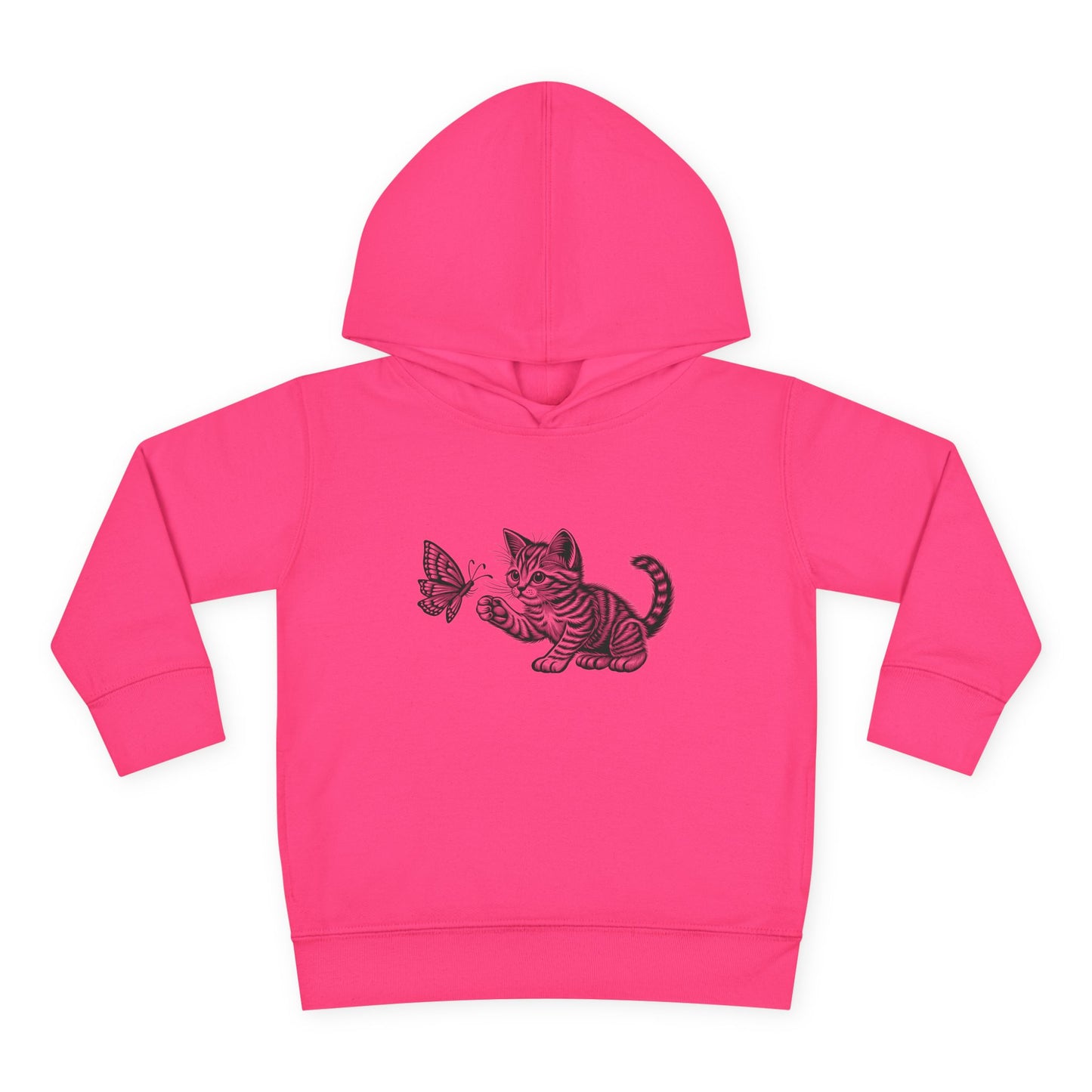 Cute Cat and Butterfly Toddler Hoodie, Toddler Pullover, Kids Fleece Hoodie, Animal Lover Gift, Playtime Pullover