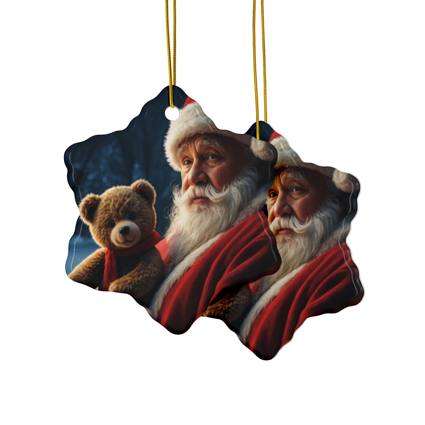Ceramic Christmas Ornaments, Santa and Teddy Bear Design, Holiday Decorations, Christmas Gifts, Family Keepsakes