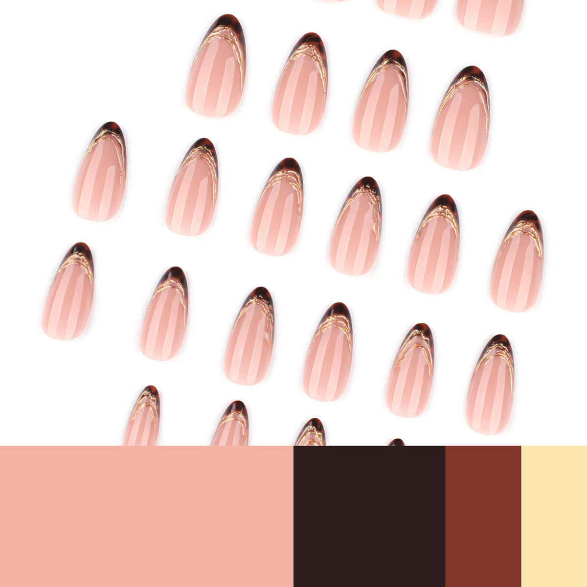 Nude Tortoiseshell French Tips with Gold Detail – Image 4