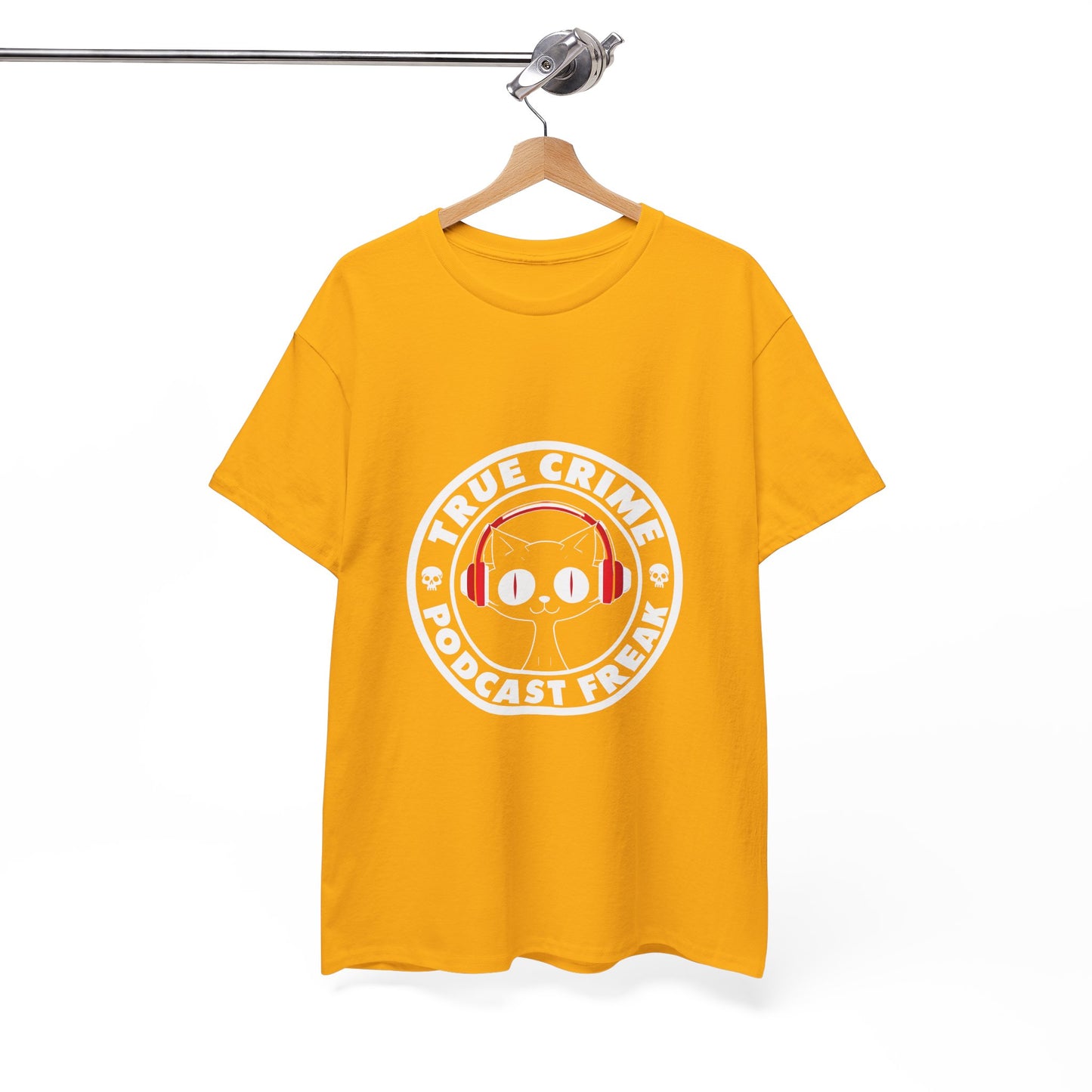 True Crime Podcast Tee — Cat with Headphones Logo