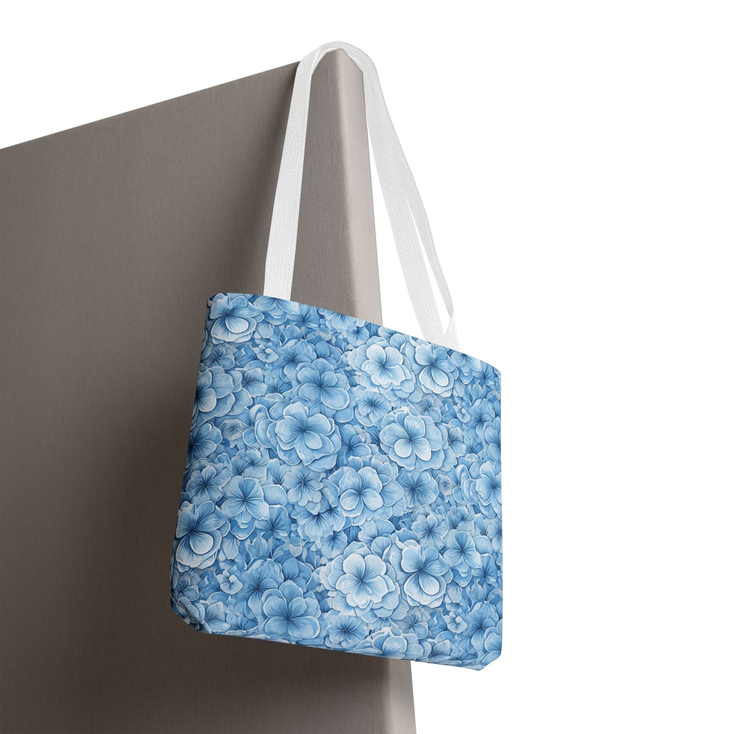 Blue Watercolor Floral Tote Bag — Reusable Flower Pattern Shopper