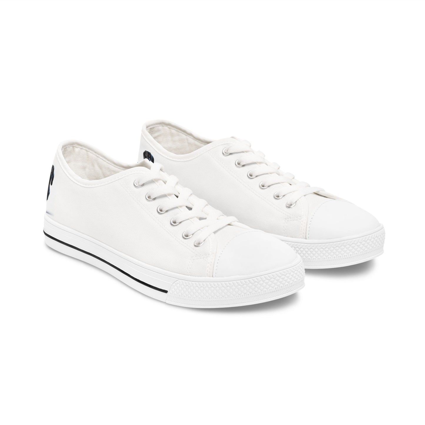 Low Top Sneakers — White Casual Women's Canvas Shoes with Small Black Cat Silhouette