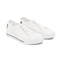 Low Top Sneakers — White Casual Women's Canvas Shoes with Small Black Cat Silhouette