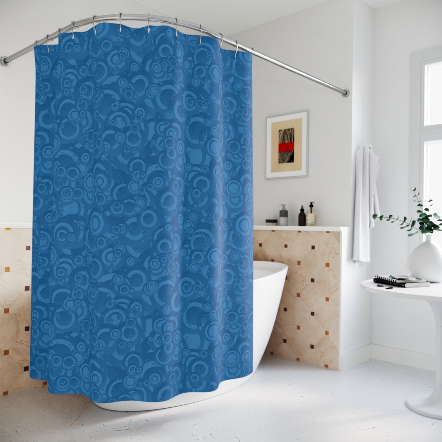 Vibrant Blue Pattern Shower Curtain, Modern Bathroom Decor, Home Essentials, Gift for Her, Trendy Bath Accessory