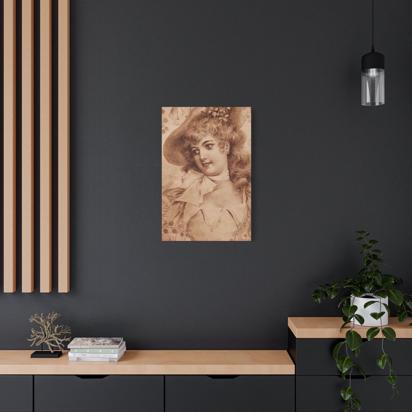 Vintage Sepia Portrait Canvas — Romantic Victorian Lady Matte Wall Art