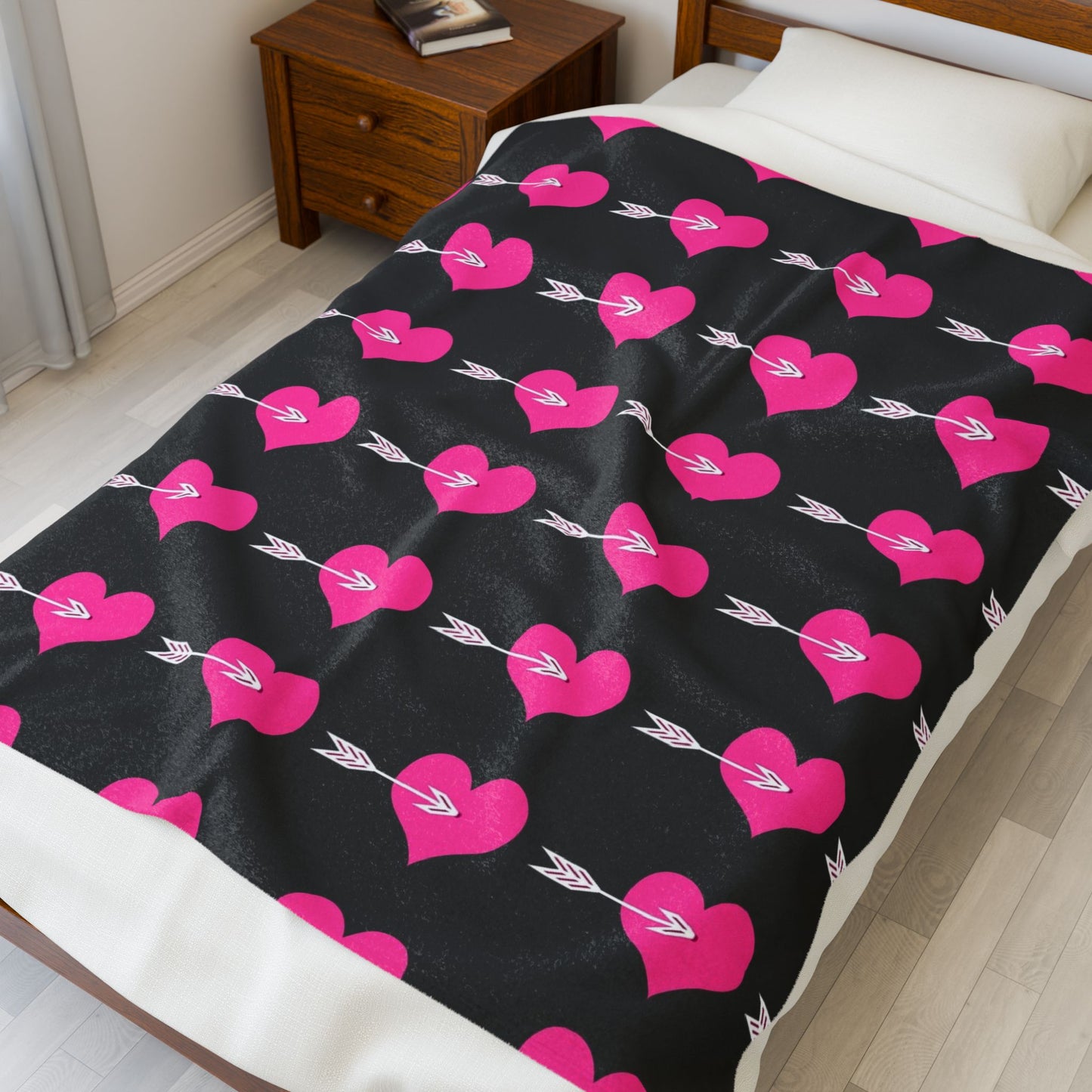 Cozy Heart Pattern Velveteen Plush Blanket, Valentine's Gift, Home Decor, Winter Comfort, Soft Throw