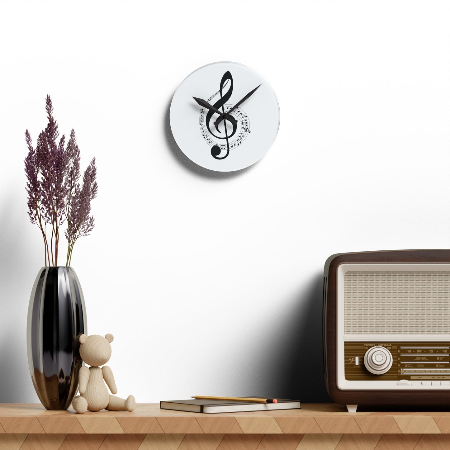 Musical Note Acrylic Wall Clock, Modern Home Decor, Gift for Music Lovers