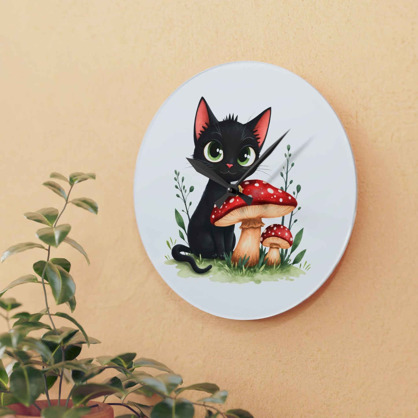 Whimsical Cat & Mushroom Acrylic Wall Clock, Cute Decor for Cat Lovers, Stylish Home Accent, Unique Gift Idea for All Occasions, Black [...]