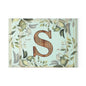 Monogram S Glass Cutting Board — Rustic Wood Initial with Greenery