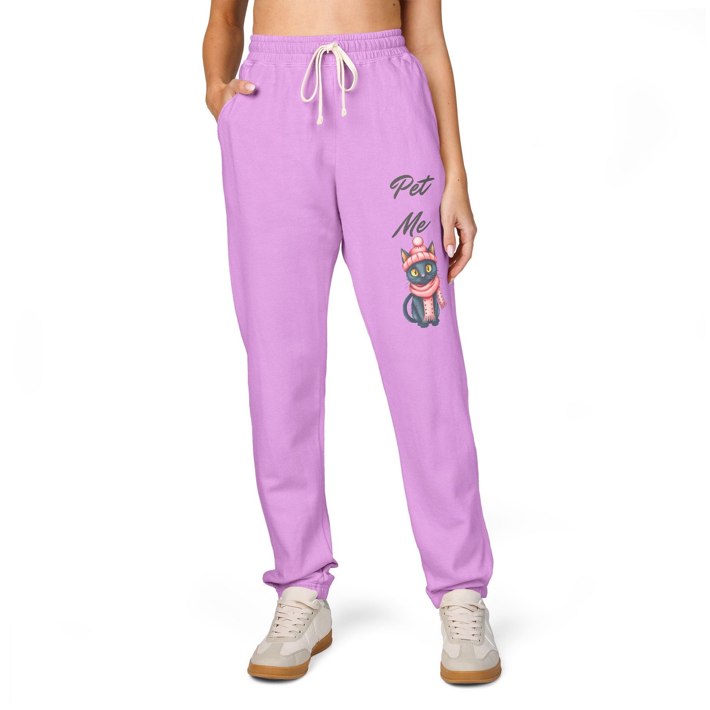 Sweatpants — Colorful Cosmic Cat Graphic "Pet Me" Joggers
