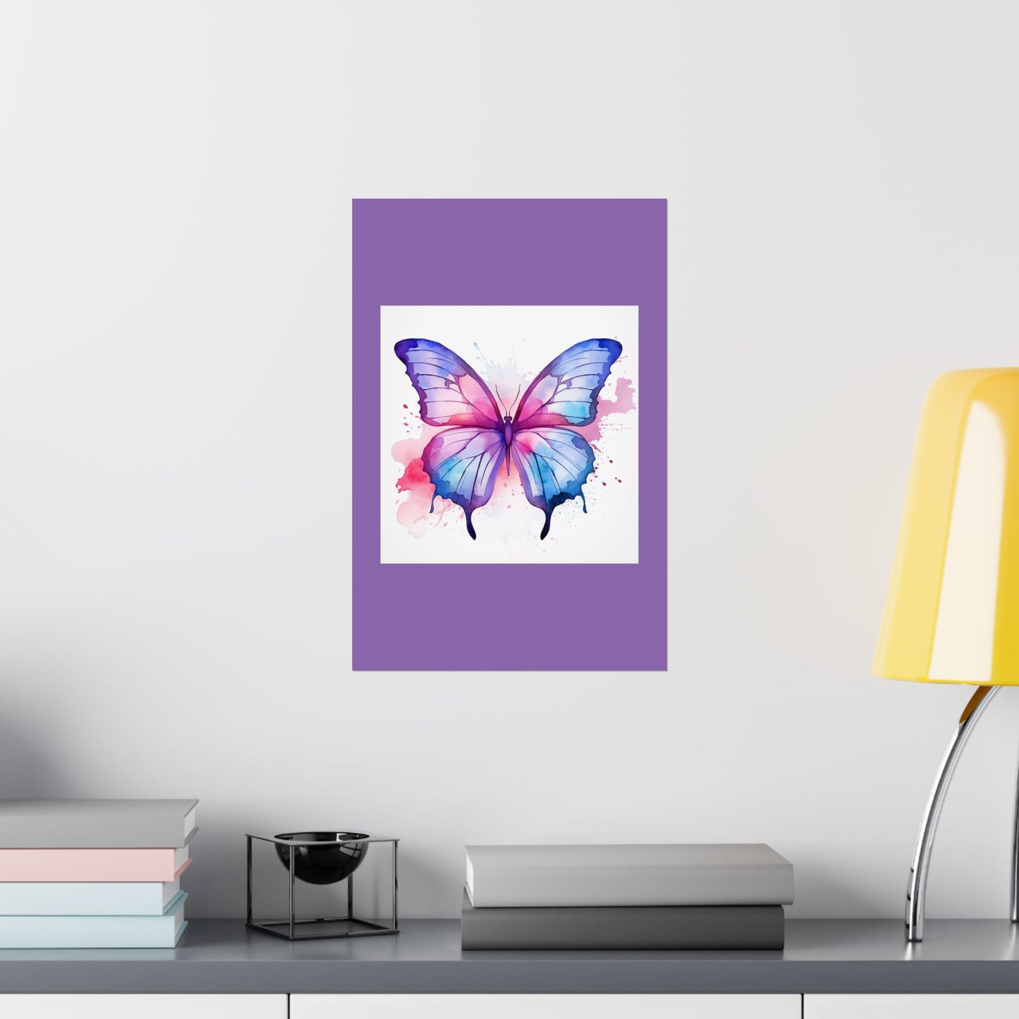 Butterfly Watercolor Matte Poster — Purple Vertical Art Print
