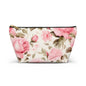 Floral Rose Accessory Pouch - Pink Vintage Cosmetic Bag with T-Bottom