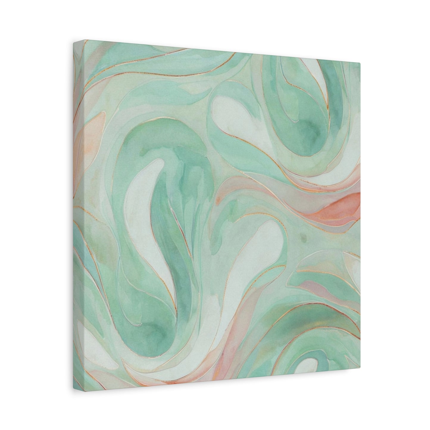 Abstract Green Marble Canvas Print — Teal & Coral Swirl Wall Art