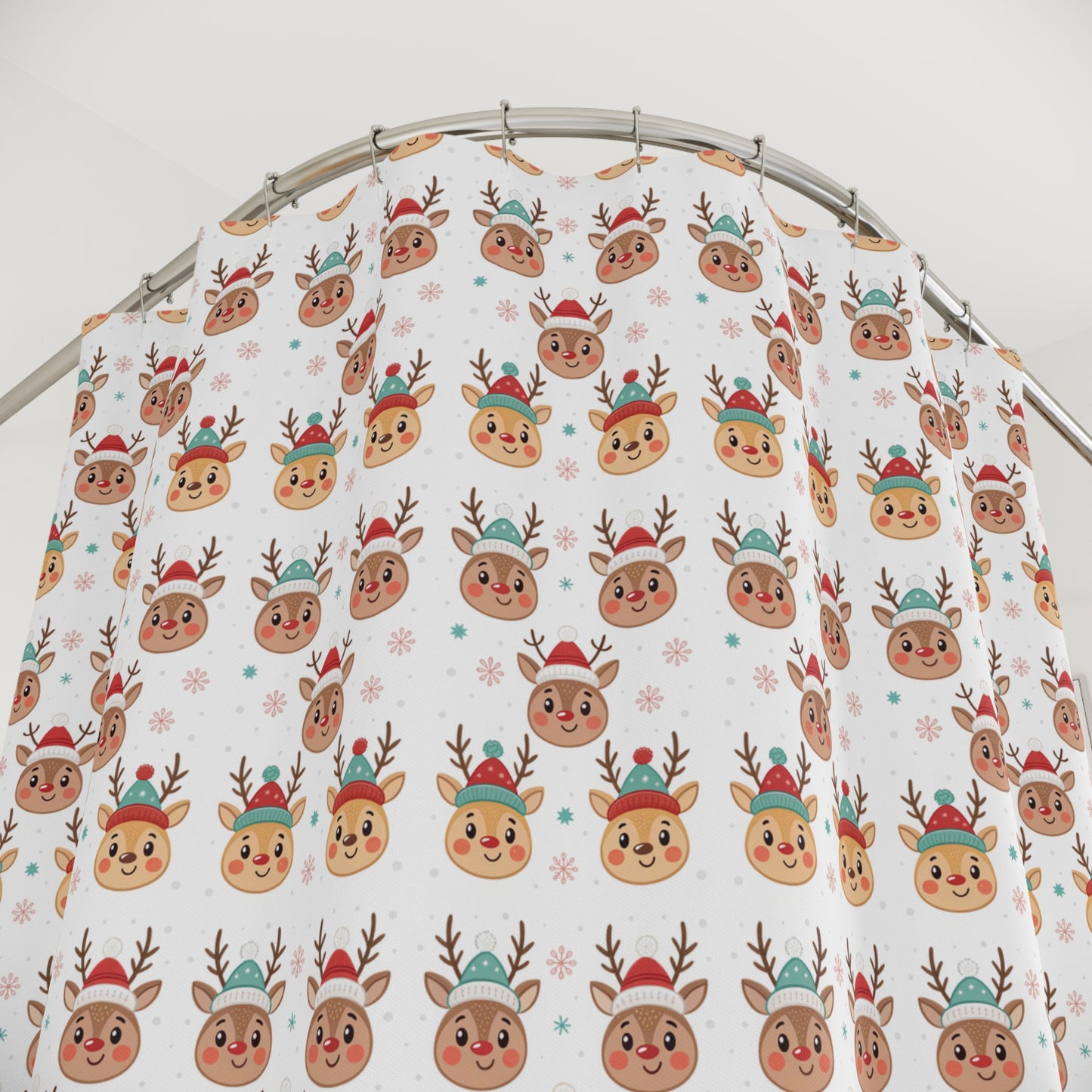 Festive Reindeer Shower Curtain | Holiday Decor, Christmas Gift, Bathroom Accessory, Seasonal Home Decor, Cute Shower Curtain