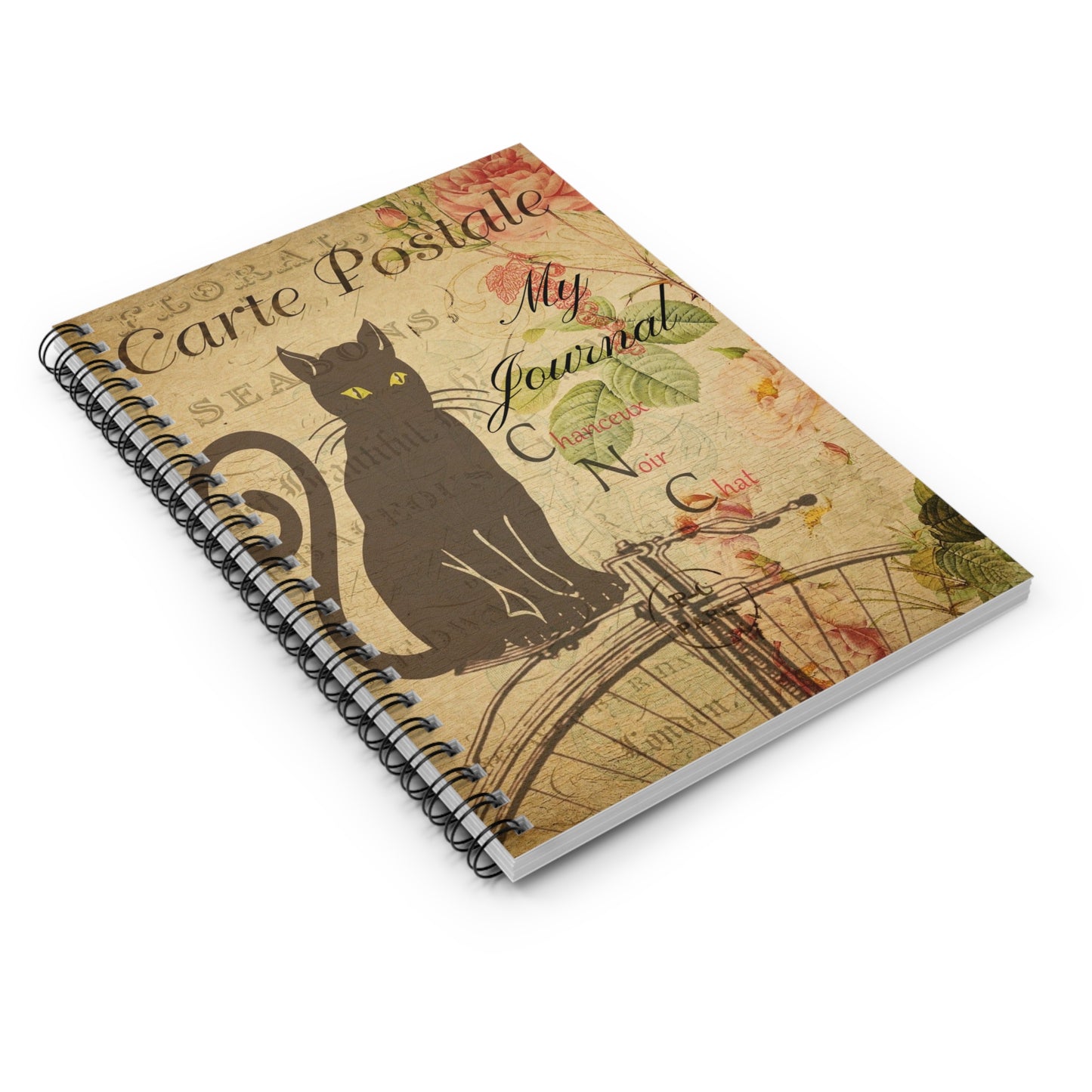 Charming Cat Spiral Notebook, Vintage Floral Notebook, Cute Journal, Gift for Cat Lovers, Personalized Stationery