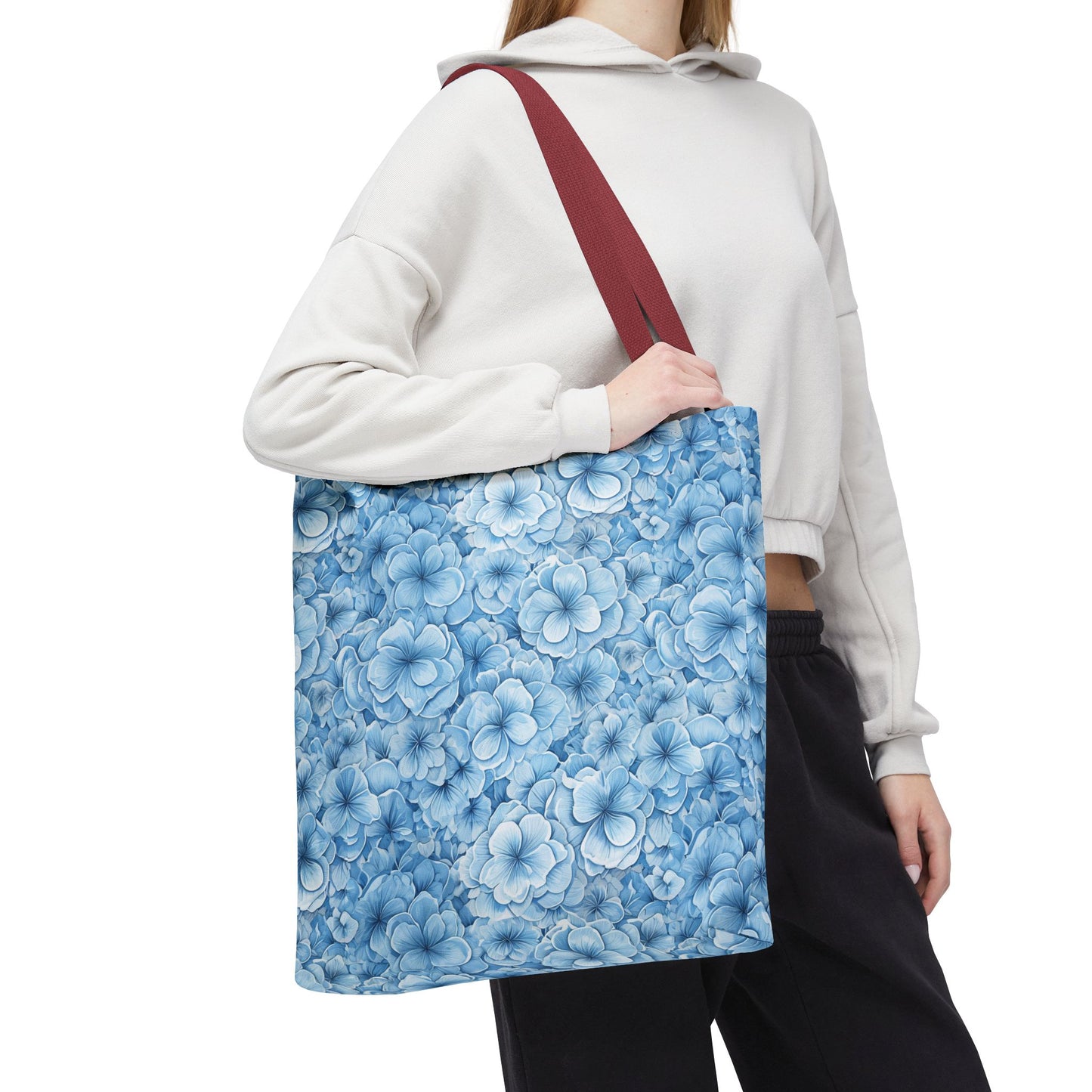 Blue Watercolor Floral Tote Bag — Reusable Flower Pattern Shopper