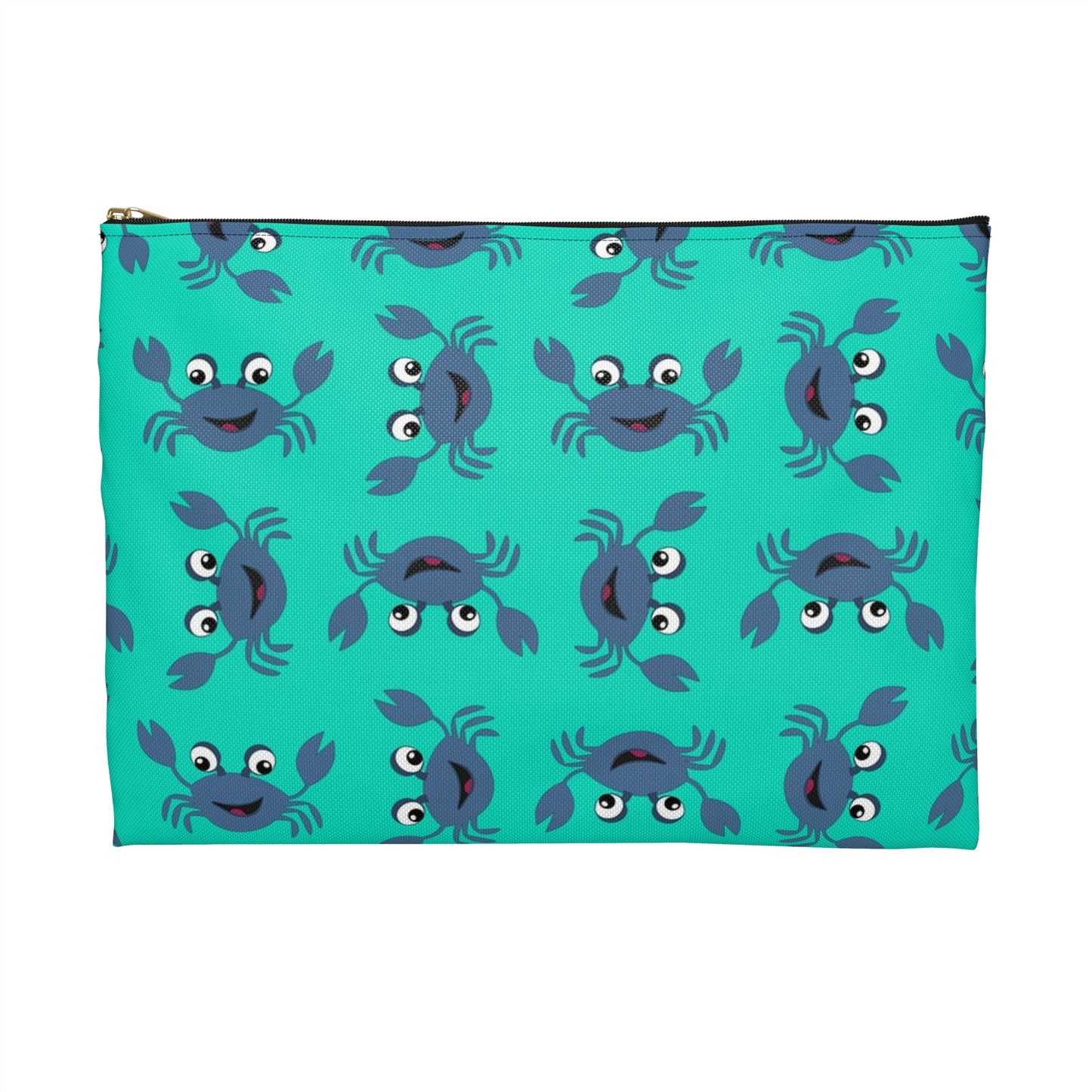Cute Crab Accessory Pouch, Fun Cosmetic Bag, Beach Accessory, Gift for Crab Lovers, Teal Crab Print Pouch, Summer Essentials