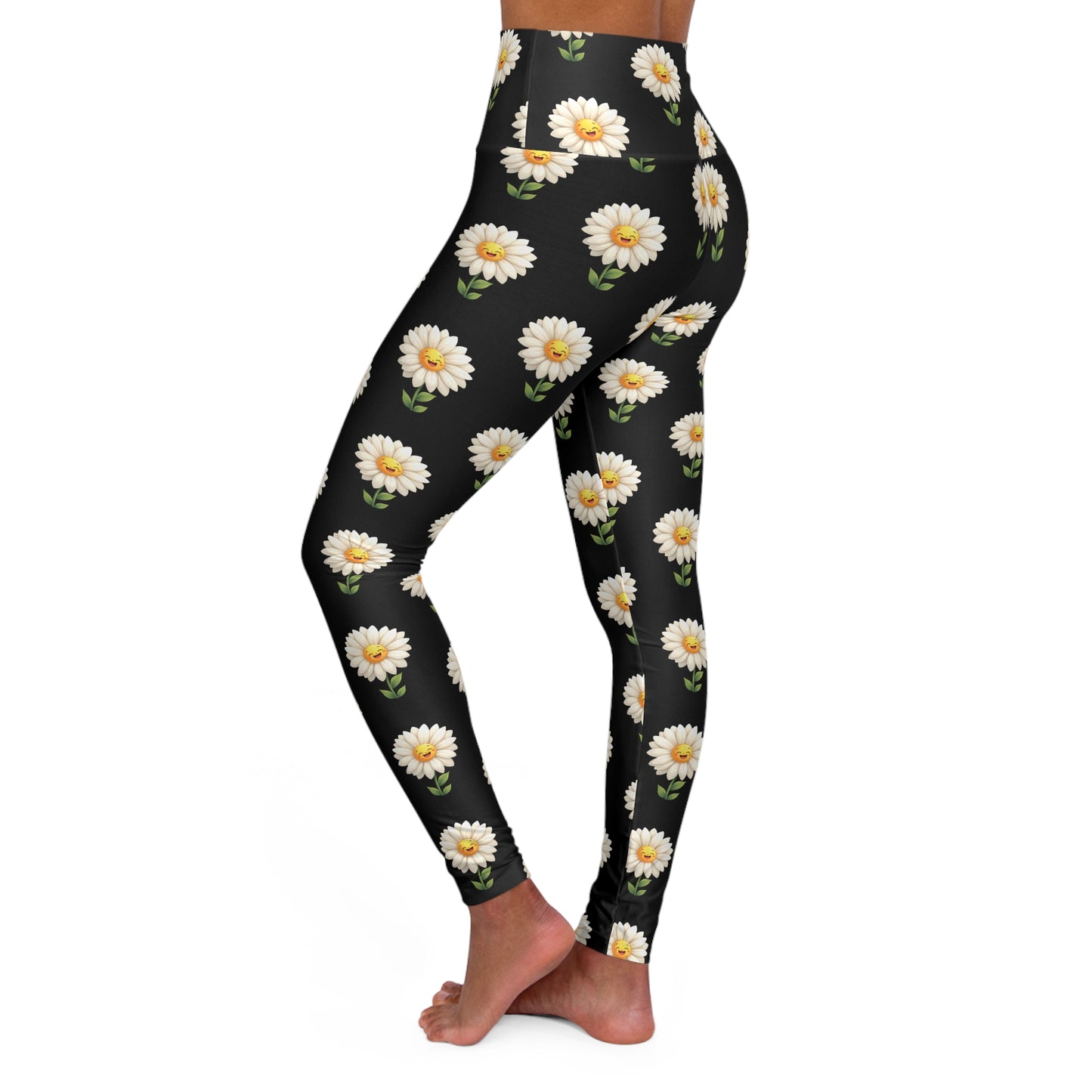 Daisy Print High Waisted Yoga Leggings, Floral Activewear