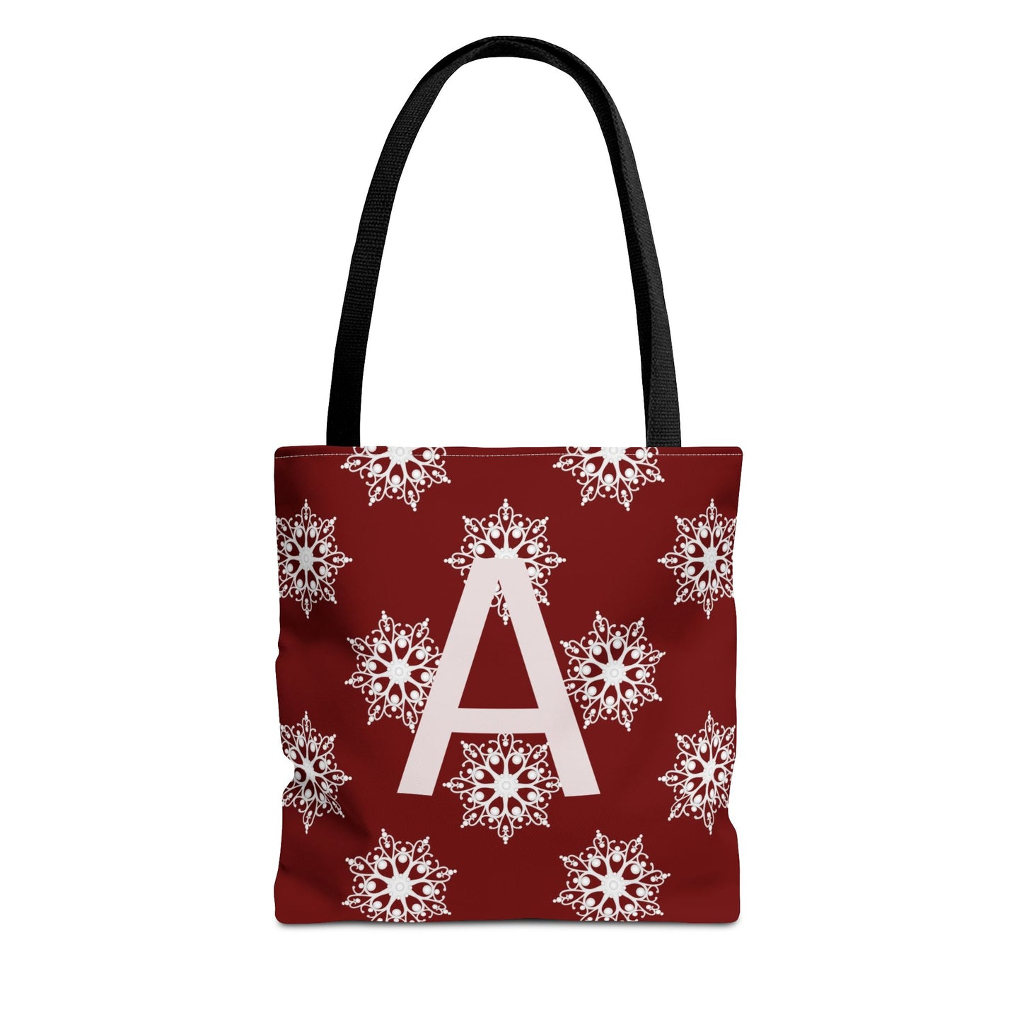 Monogram A Snowflake Tote Bag — Personalized Holiday AOP Tote