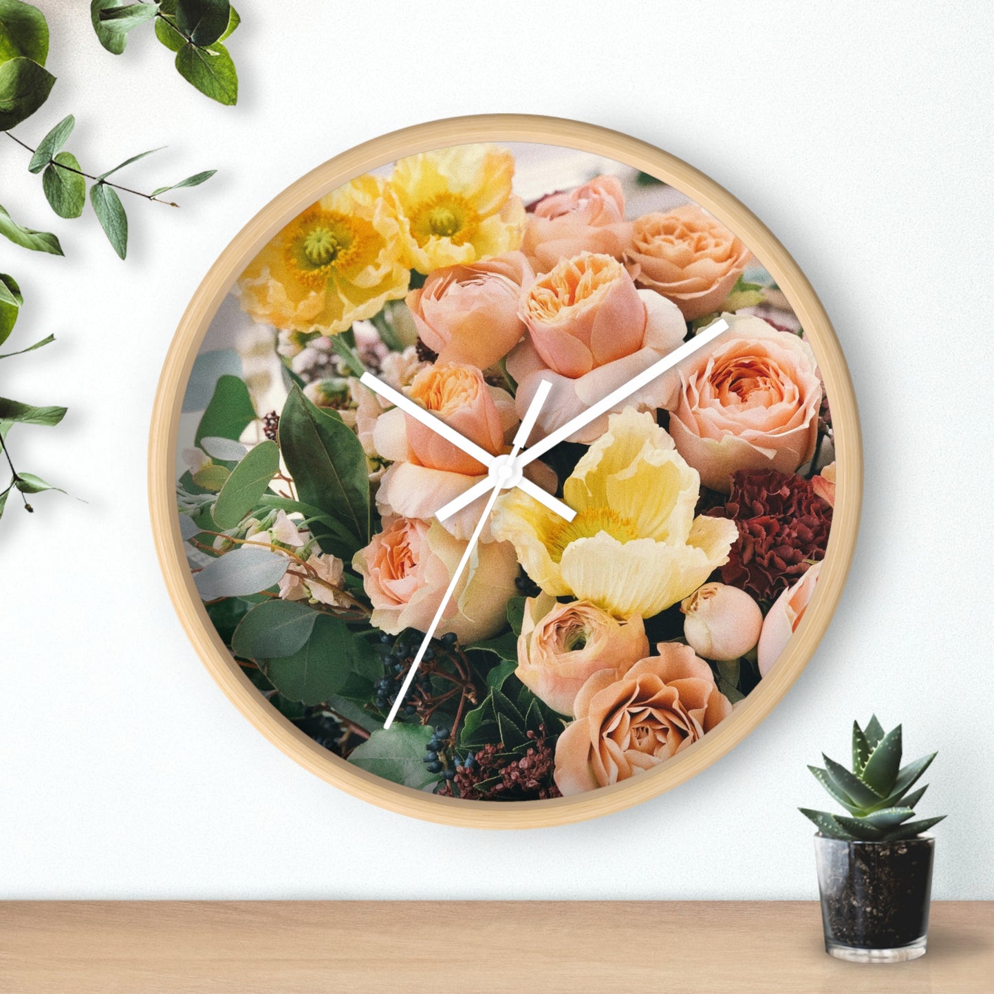 Floral Wall Clock - Elegant Home Decor, Flower Decor, Gift for Flower Lovers