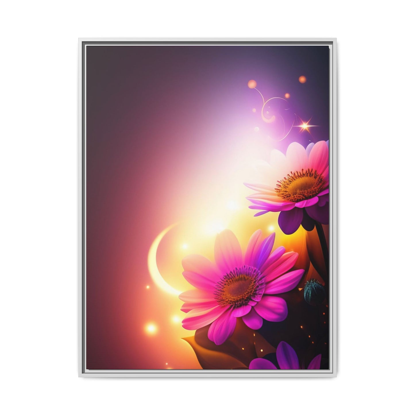 Framed Floral Canvas Art — Pink Daisies Sunset Wall Print