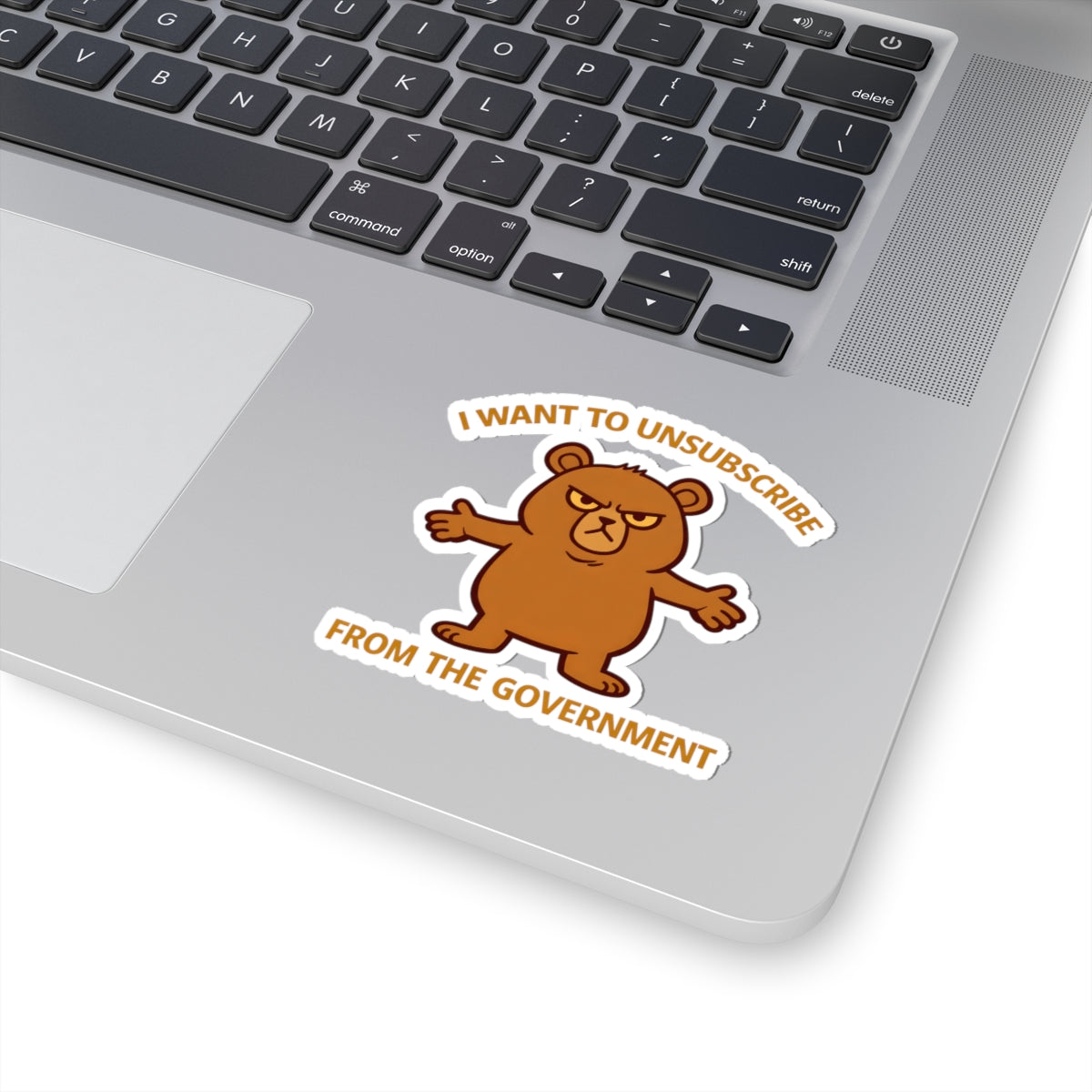 I Want to Unsubscribe from the Government Sticker — Funny Grumpy Bear Kiss-Cut Sticker