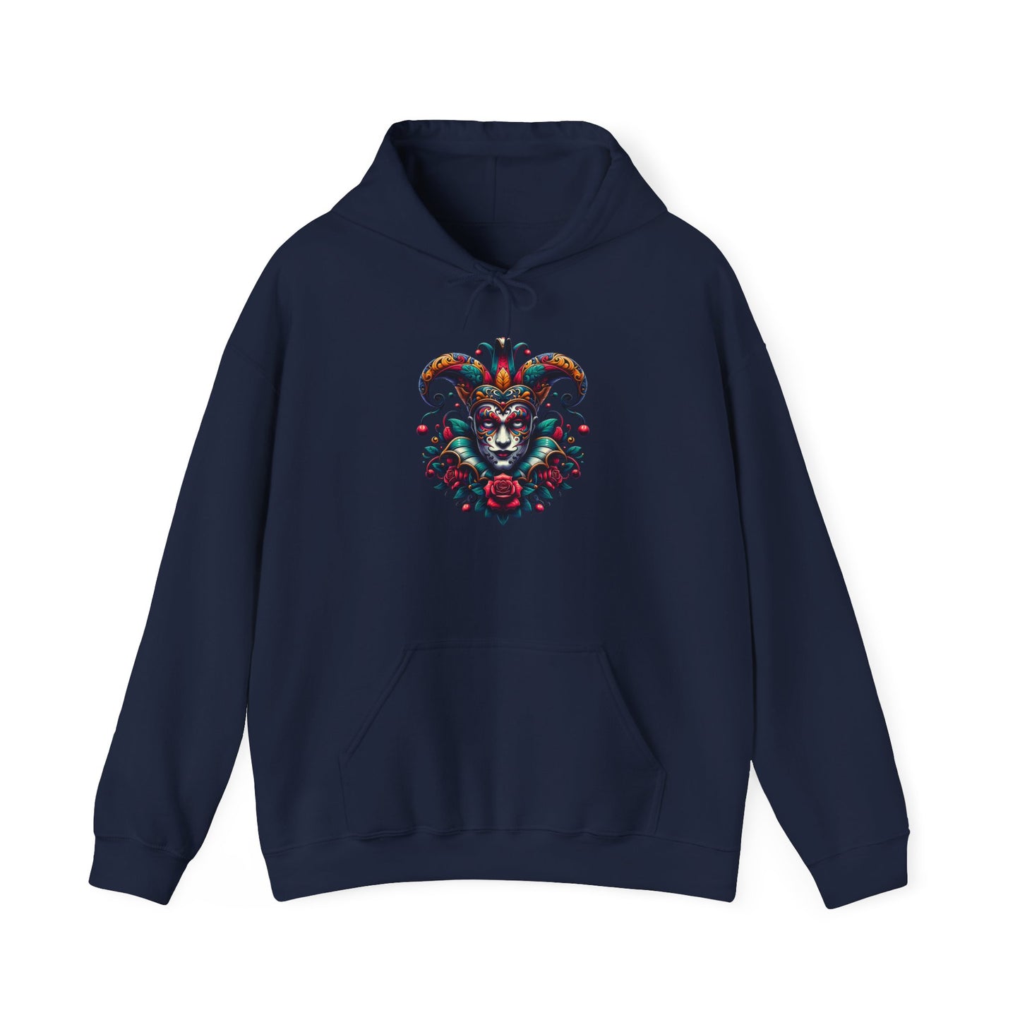 Colorful Jester Hoodie, Unique Graphic Sweatshirt, Cozy Unisex Apparel, Perfect for Festivals and Celebrations, Great Gift Idea