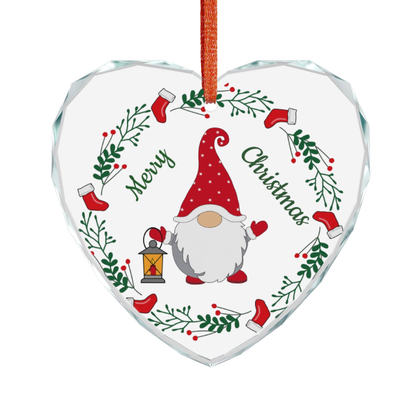 Heart Crystal Ornament — Merry Christmas Gnome Holiday Decoration