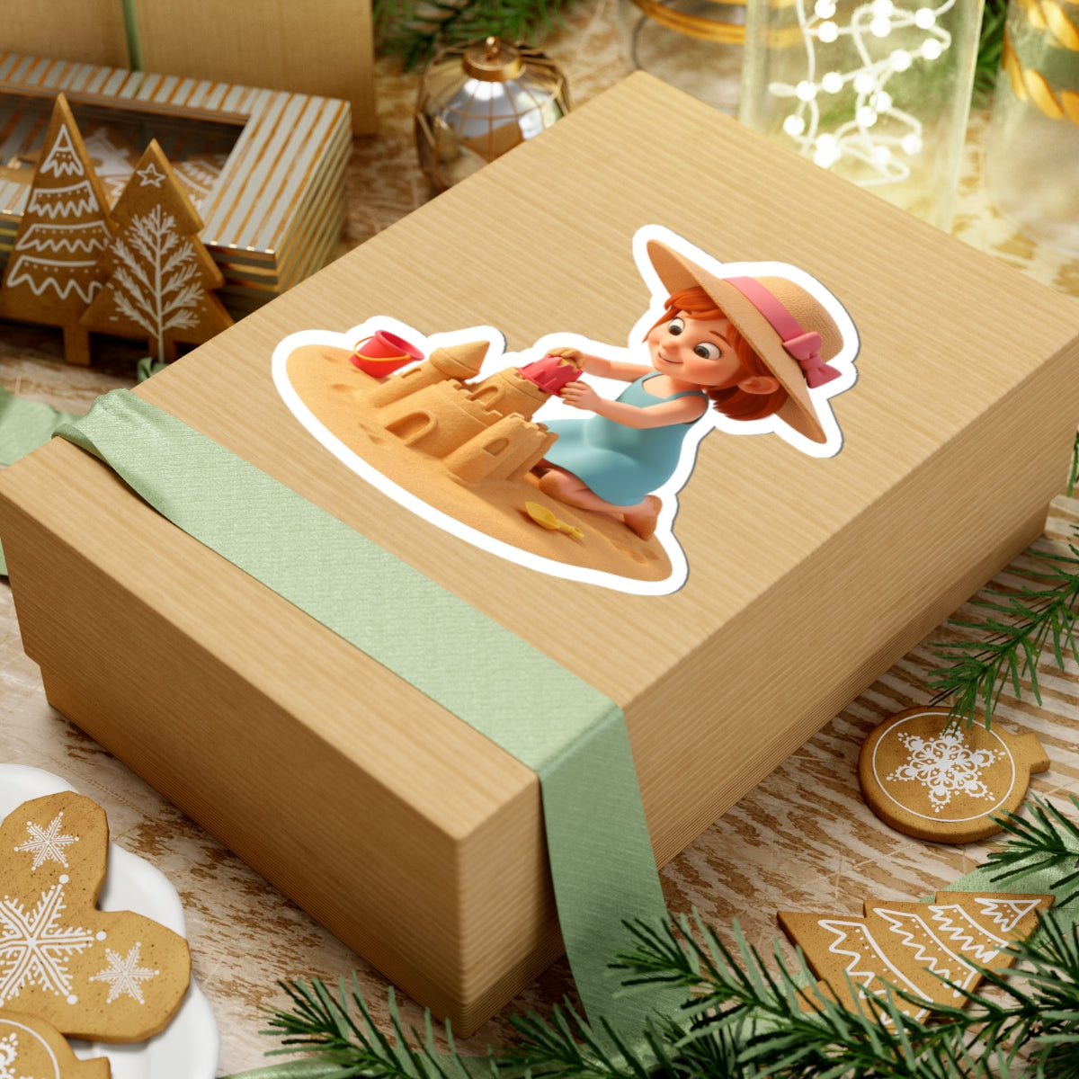 Cute Girl Building Sandcastle — Kiss-Cut Sticker