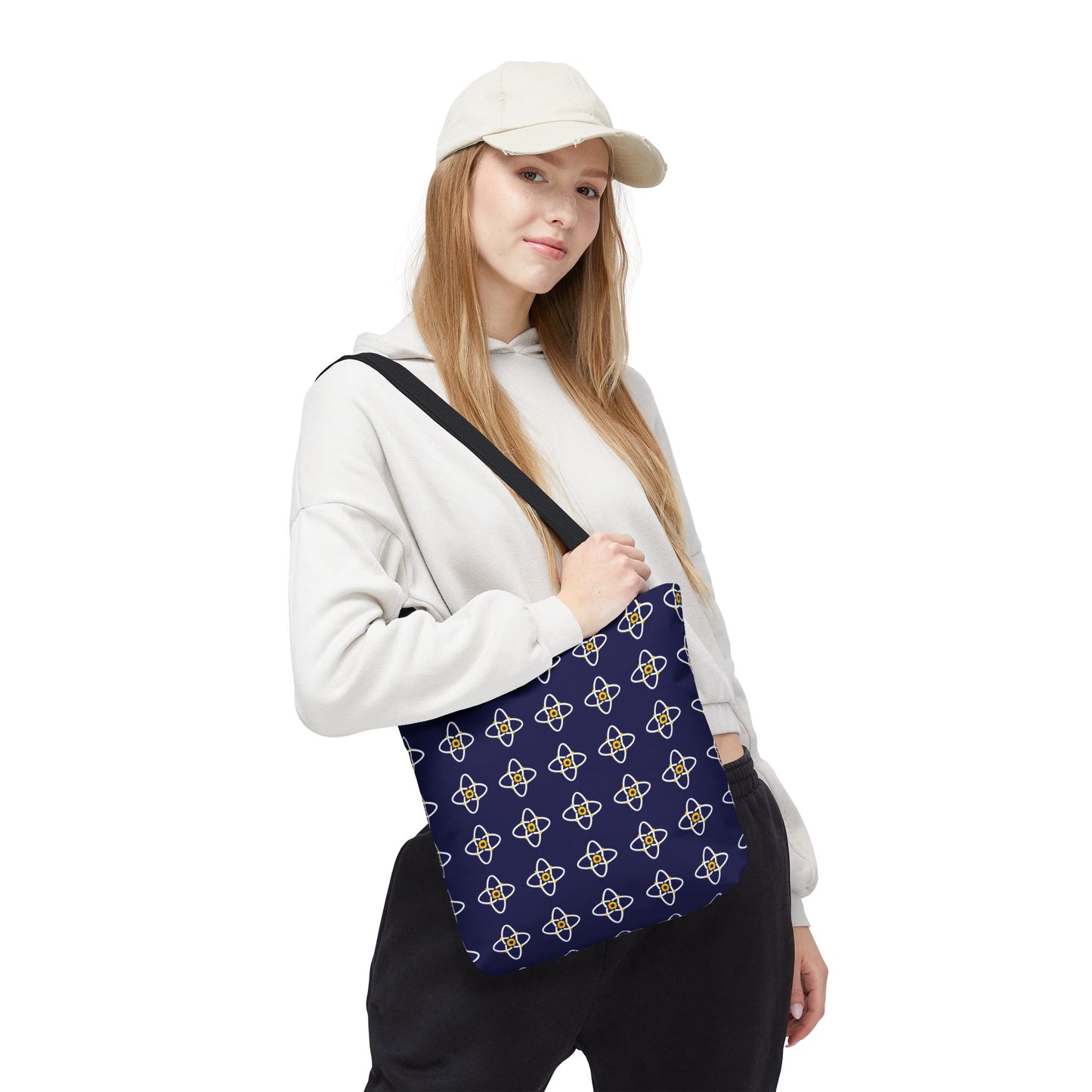 Navy Geo Floral Pattern Tote Bag — Reusable Everyday Shopping Tote