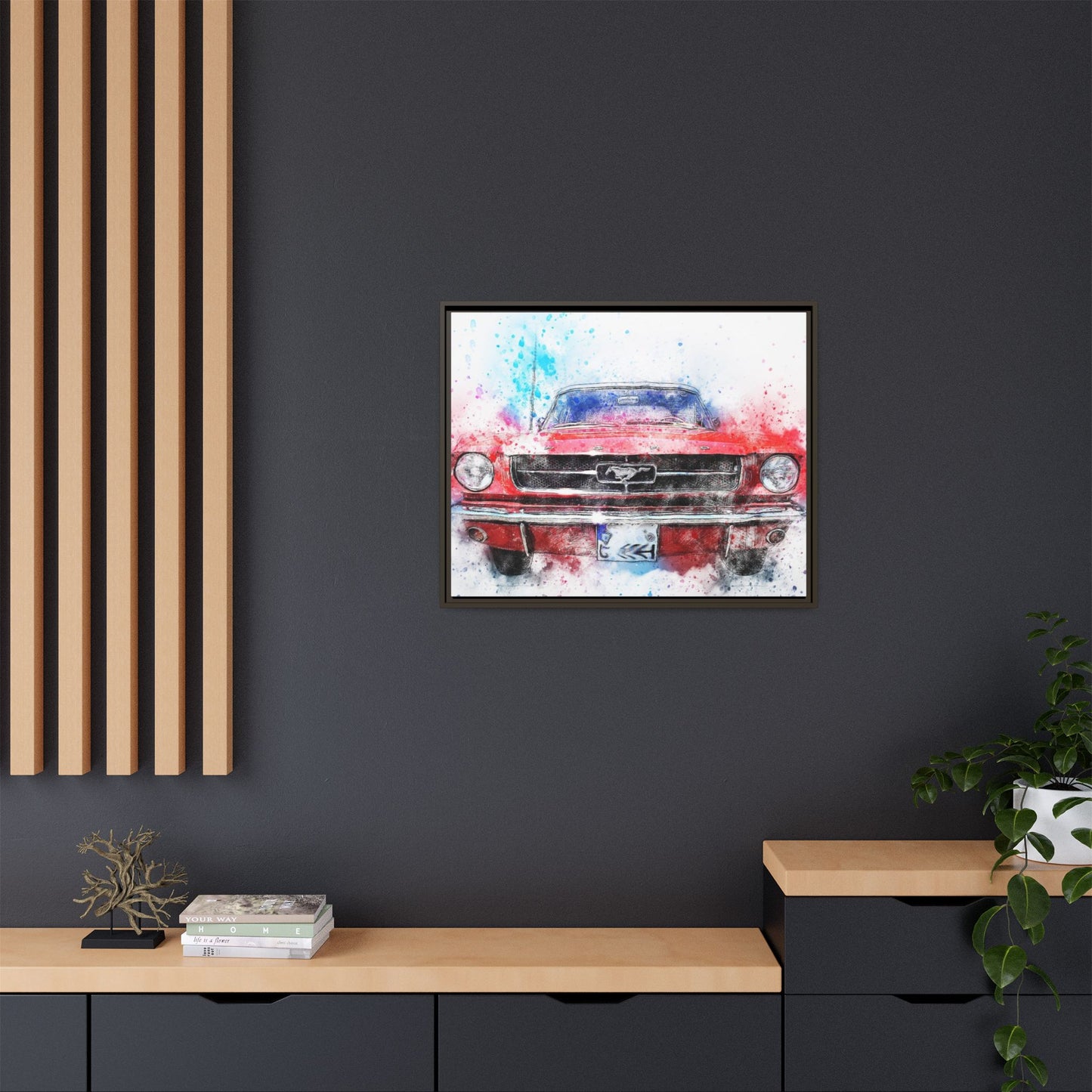 Matte Canvas, Framed Mustang Car