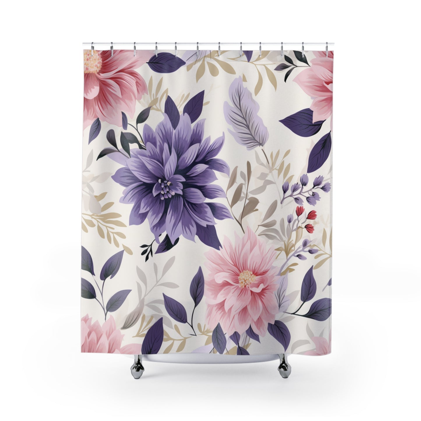 Floral Shower Curtain, Bohemian Bathroom Decor, Flower Print Curtains, Home Spa Accessories, Unique Gift for Her