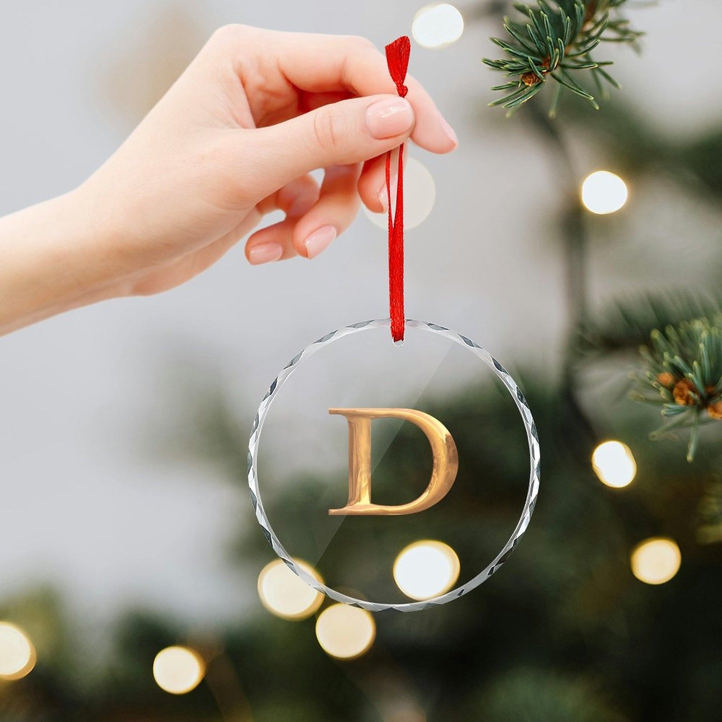 Glass Circular Ornament Pendant - Letter D