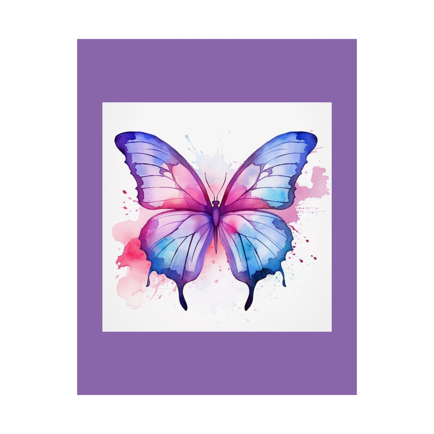 Butterfly Watercolor Matte Poster — Purple Vertical Art Print