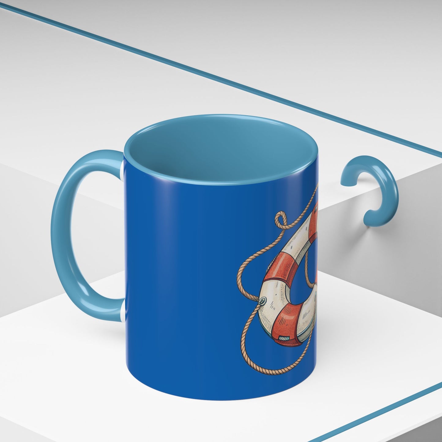 Lifesaver Accent Coffee Mug - Nautical Gift, Beach Decor, Sailor's Coffee Cup, Ocean Lover Mug, Summer Vibes