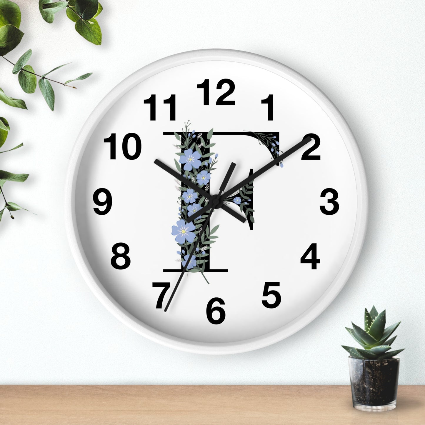 Personalized Floral Initial Wall Clock - Beautiful Home Decor, Gift for Her, Wedding, Housewarming, Mother's Day, Custom Timepiece