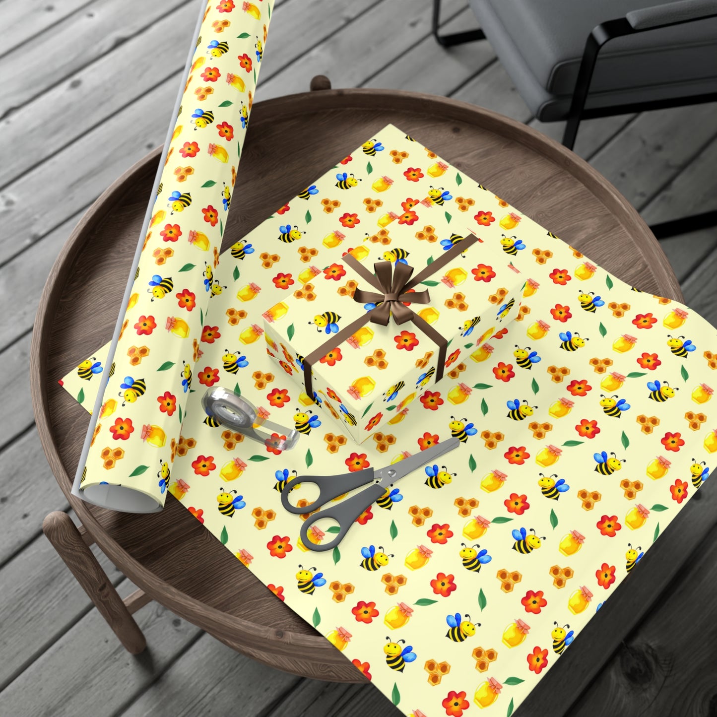 Cheerful Gift Wrap Paper, Floral and Bee Pattern, Eco-Friendly Wrap for Birthdays