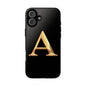 Custom Phone Case with Gold Letter A, Monogrammed Gift, Tough Protective Case, Personalized Phone Accessory, Unique Phone Cover