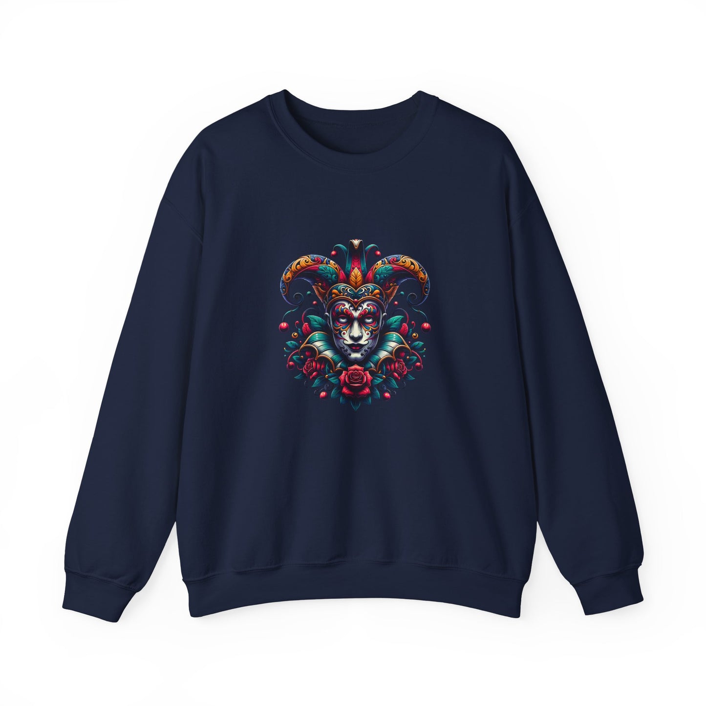 Colorful Jester Sweatshirt, Unisex Heavy Blend Crewneck, Unique Art Apparel, Trendy Fashion, Cozy Gift for Adults