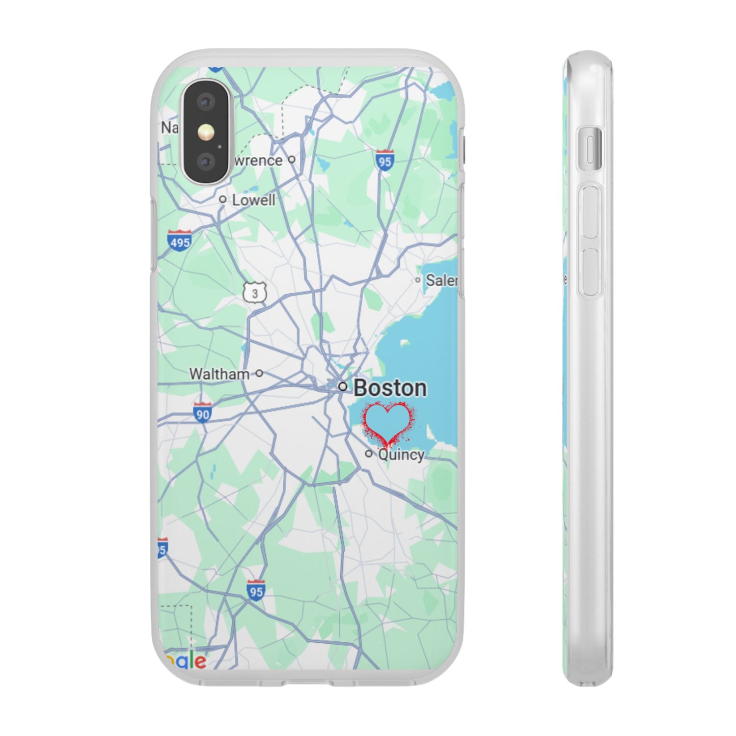 Boston Map Flexi Case for iPhone, Custom Location Phone Case, Unique Gift, Boston Heart Design, Travel Lover Accessory