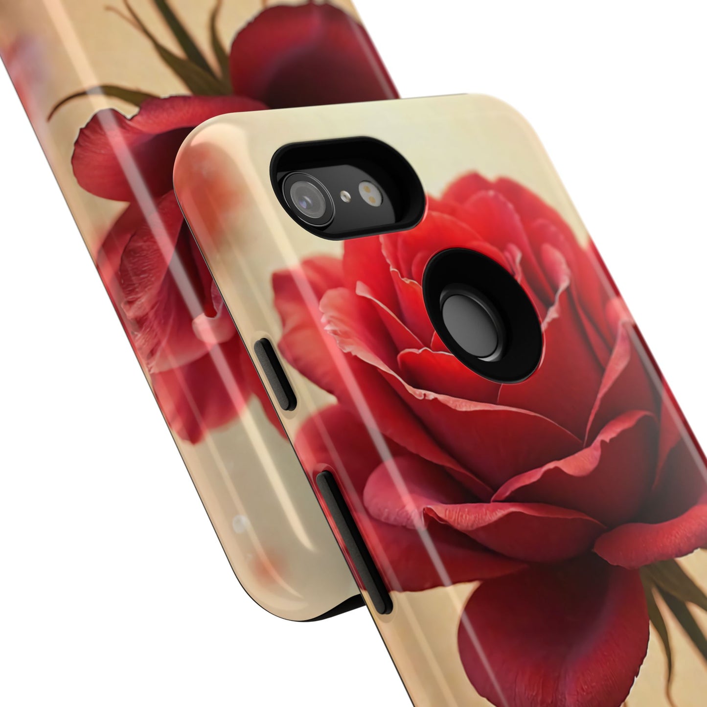 Floral Phone Case with Red Rose Design, Tough Phone Cover, Flower Print, Gift for Her, Stylish Accessory, Floral Aesthetic