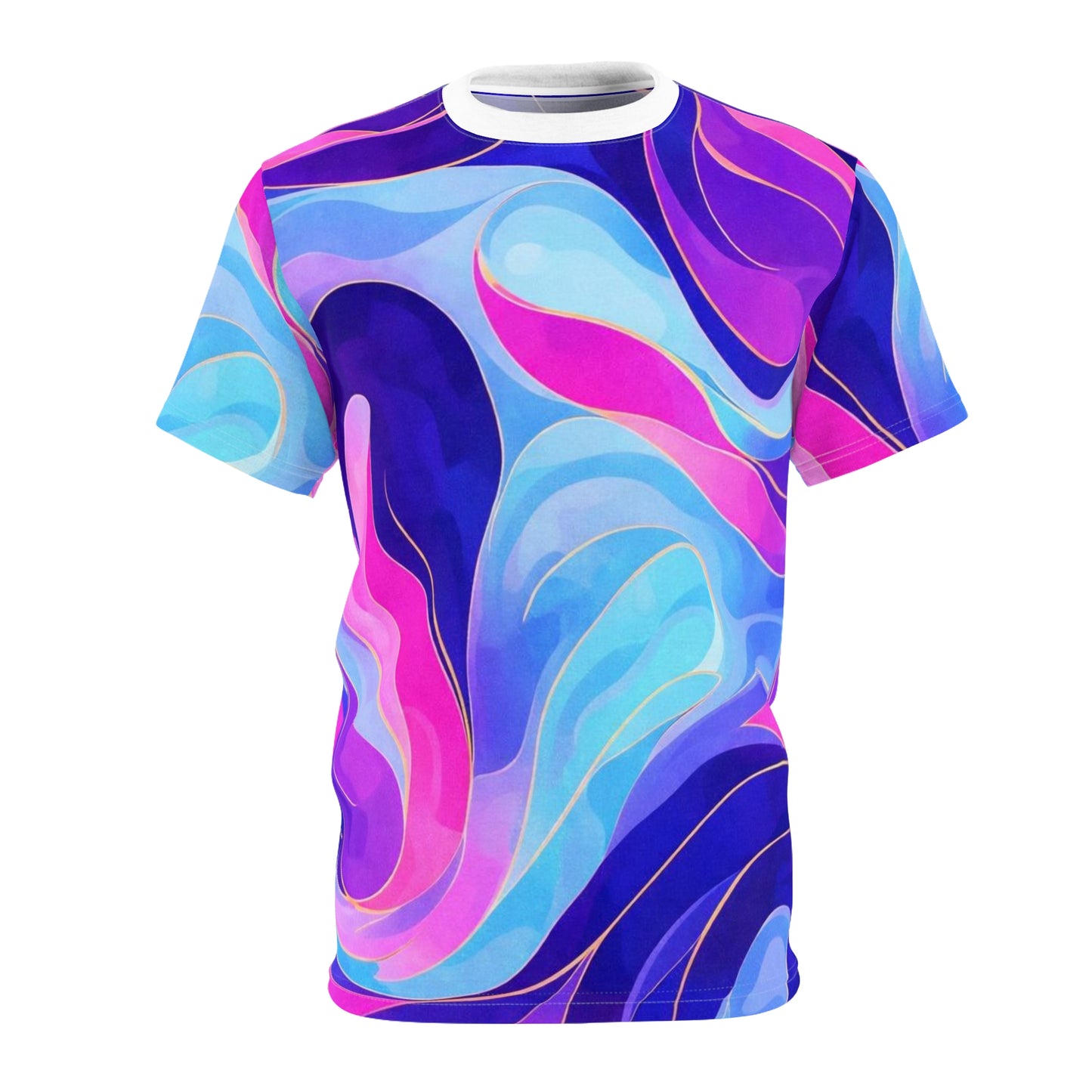 Abstract Swirl Tee — Vibrant Blue & Pink All-Over Print