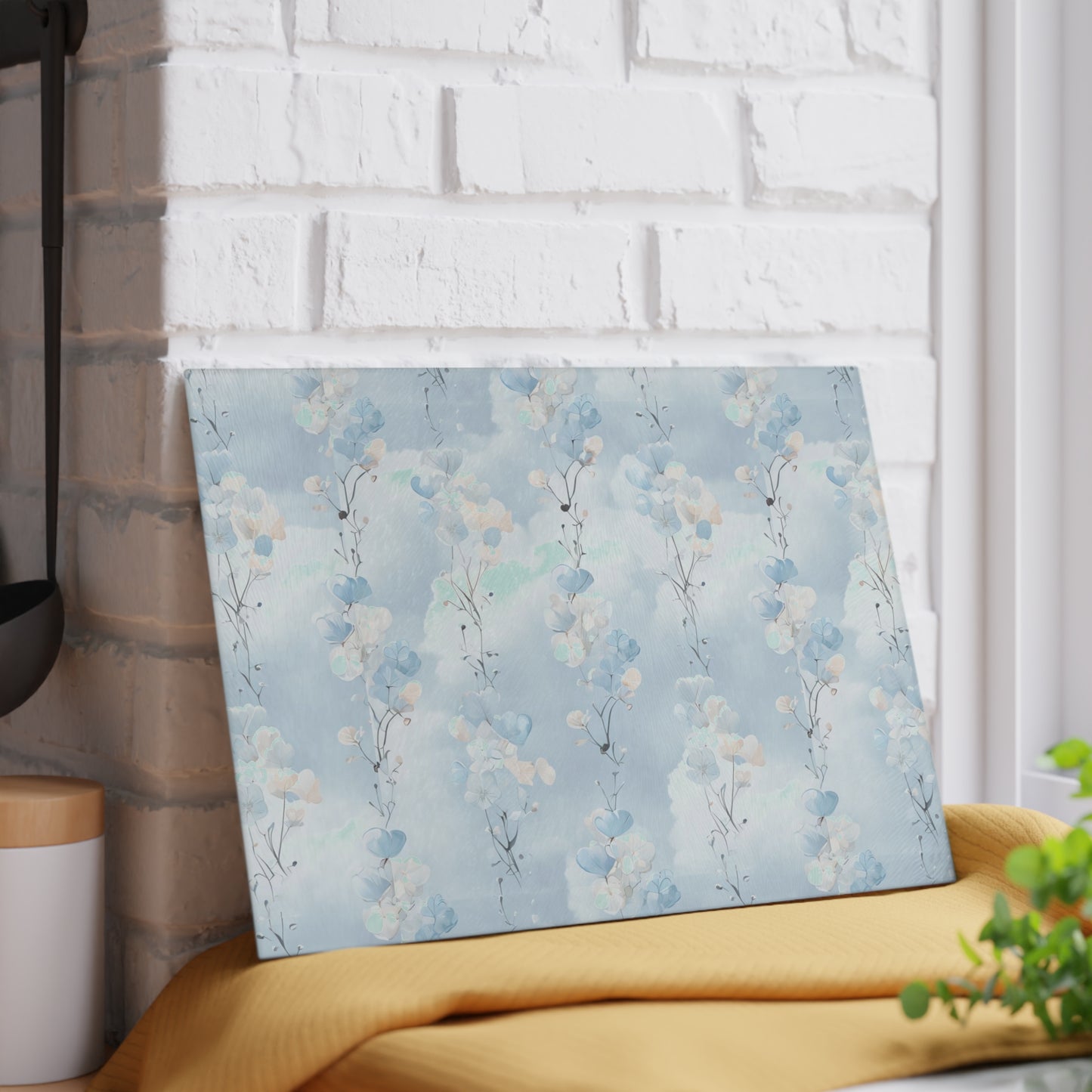 Monogrammed Blue Floral Glass Cutting Board – Personalize