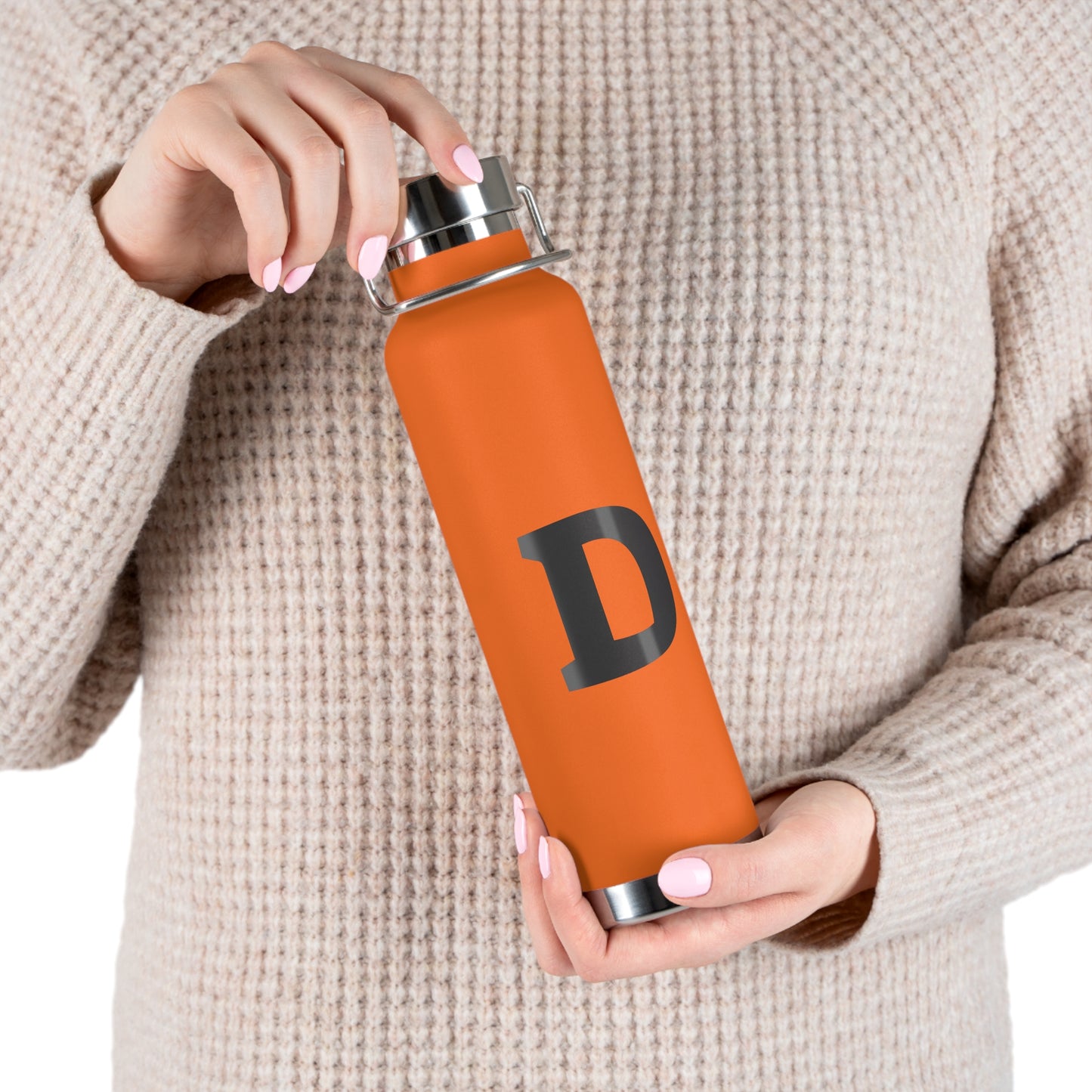 Personalized Copper Insulated Water Bottle, 22oz - "D" Custom Monogram, Travel Mug, Fitness Bottle, Hydration Gift, Eco-Friendly