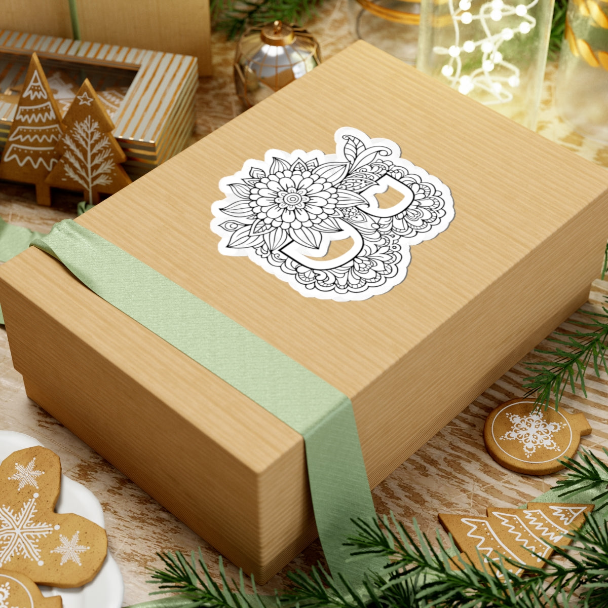 Floral Mandala Letter B Sticker — Decorative Kiss-Cut Decal for Laptops & Journals