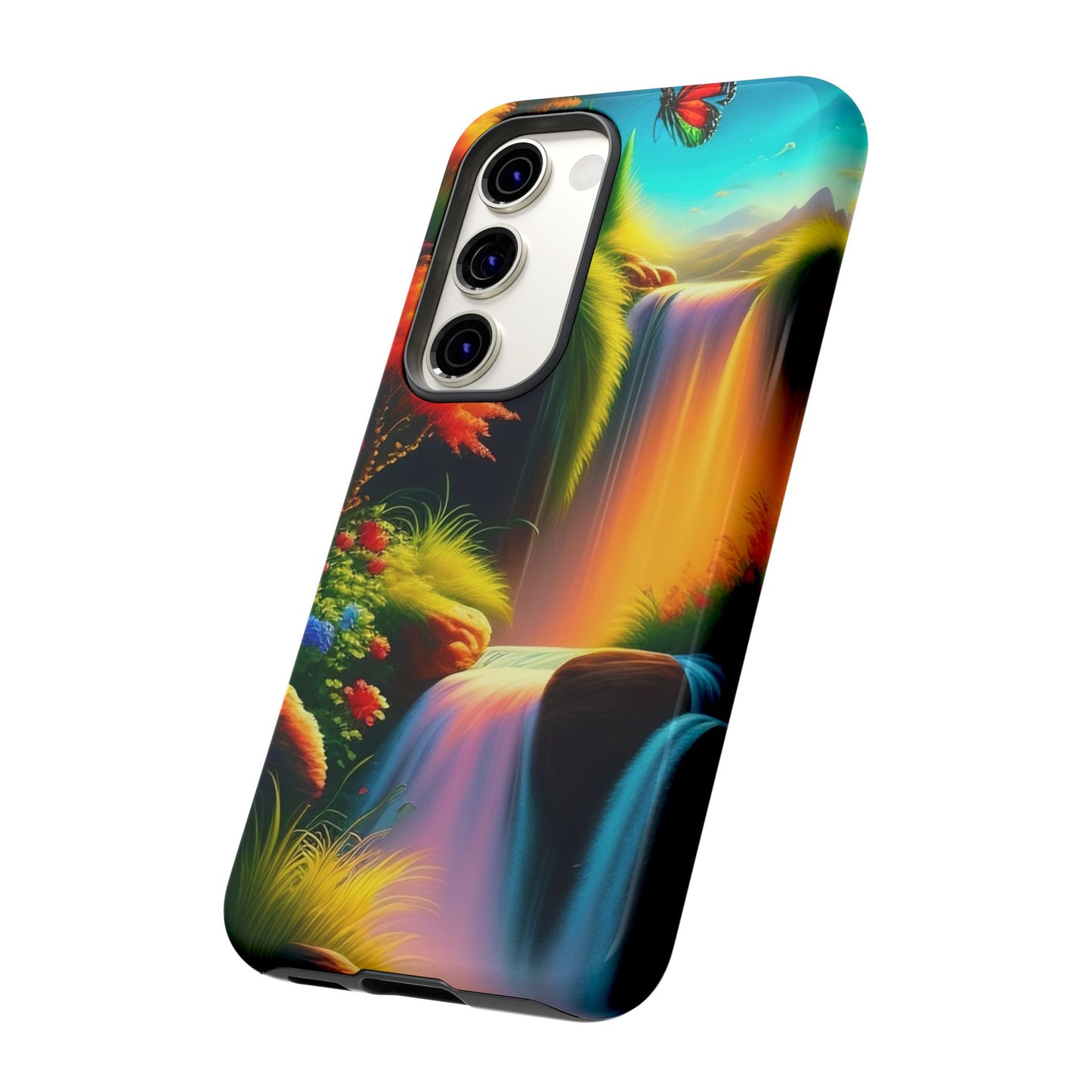 Phone Case - Vibrant Waterfall Landscape with Butterfly | Colorful Nature Protective Case
