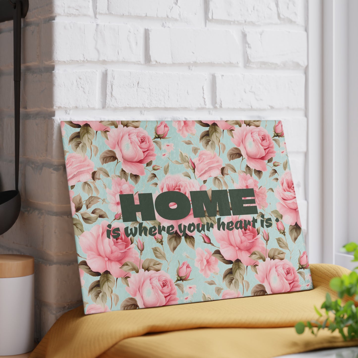 Floral Home Glass Cutting Board, Kitchen Decor, Housewarming Gift, Mother’s Day Gift, Cooking Accessory